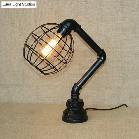 Vintage Metal Table Lamp - Industrial Black Cage Design For Coffee Shops And More
