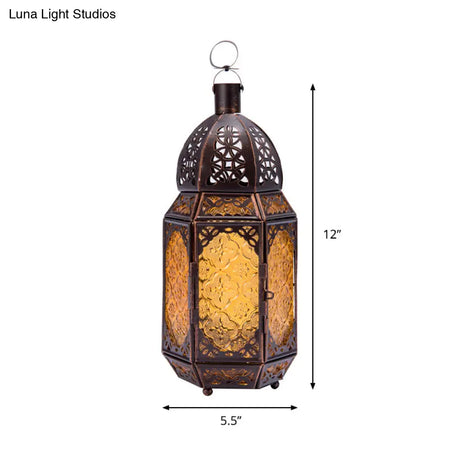 Vintage Metal Table Lamp With Lantern Design - 1-Light Coffee Shop Desk Lighting In Rust Finish And