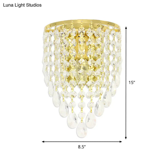 Vintage Metal Tapered Wall Mount Light Sconce With Clear Crystal Draping - 10/15 W 1 Bulb Elegant
