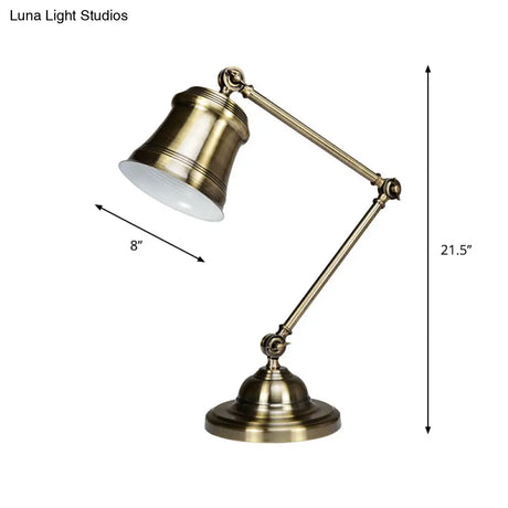 Vintage Metal Trumpet Shade Desk Reading Lamp - Single Gold Finish Task Light With Adjustable Arm