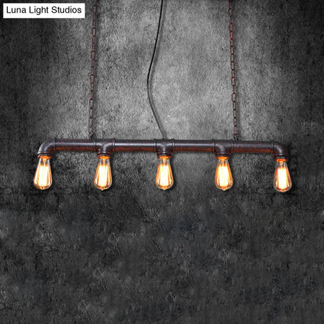 Vintage Metallic 5-Light Indoor Island Lighting With Weathered Copper Finish - Expose Bulb Pendant