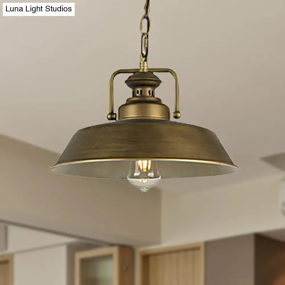 Vintage Metallic Barn Shade Pendant Lamp - Antique Brass Ceiling Light For Dining Room