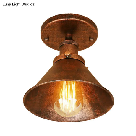 Vintage Metallic Conical Semi-Flush Light In Brass/Copper - Perfect For Hallways