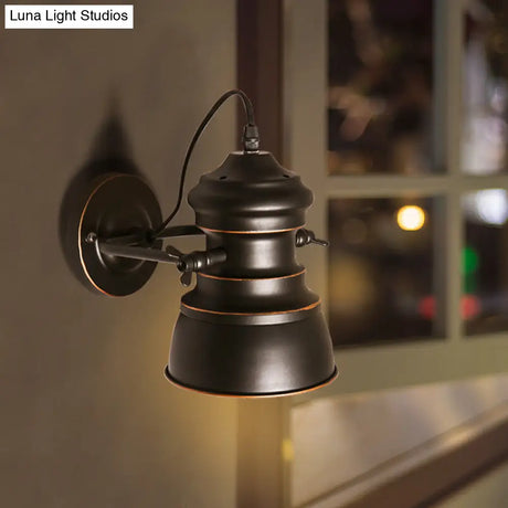 Vintage Metallic Corner Wall Light Fixture - 1-Head Black Finish Sconce With Rotatable Node