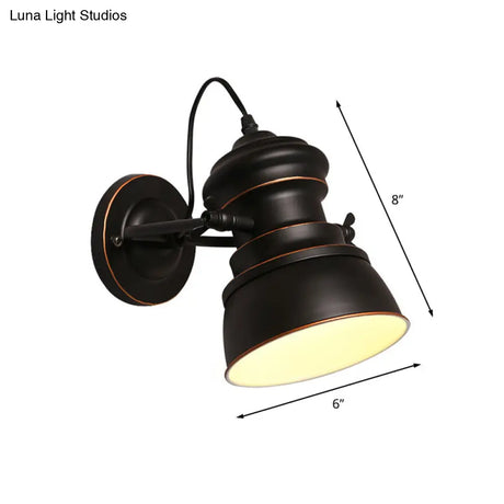 Vintage Metallic Corner Wall Light Fixture - 1-Head Black Finish Sconce With Rotatable Node