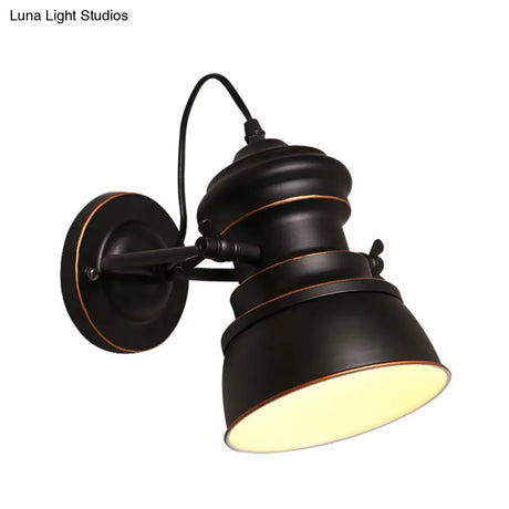 Vintage Metallic Corner Wall Light Fixture - 1-Head Black Finish Sconce With Rotatable Node