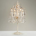 Vintage Metallic Nightstand Lamp With Hanging Crystal - 4 Bulb Table Light For Living Room White