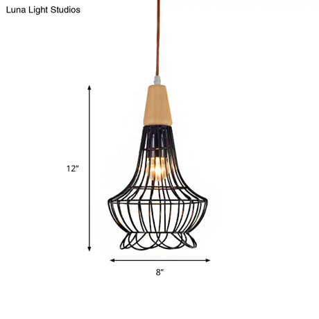 Vintage Metallic Pendant Lamp With Pear/Diamond/Gourd Cage Design - 1 Head Ceiling Hanging Light In