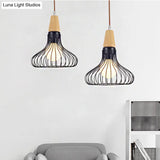 Vintage Metallic Pendant Lamp With Pear/Diamond/Gourd Cage Design - 1 Head Ceiling Hanging Light In