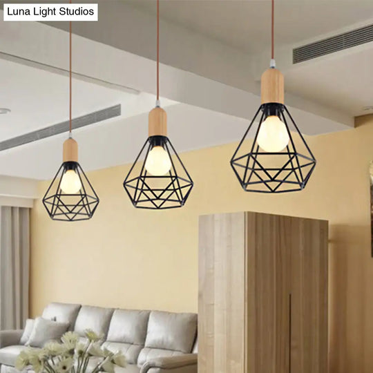 Vintage Metallic Pendant Lamp With Pear/Diamond/Gourd Cage Design - 1 Head Ceiling Hanging Light In