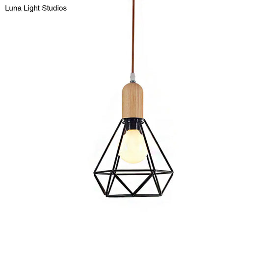 Vintage Metallic Pendant Lamp With Pear/Diamond/Gourd Cage Design - 1 Head Ceiling Hanging Light In