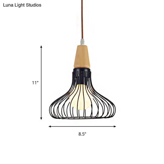 Vintage Metallic Pendant Lamp With Pear/Diamond/Gourd Cage Design - 1 Head Ceiling Hanging Light In
