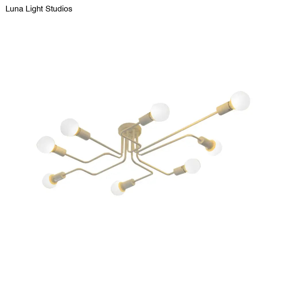 Vintage Metallic Semi Flush Light With Sputnik Design In Antique Brass/Black - Exposed Ceiling Mount