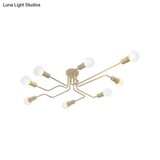 Vintage Metallic Semi Flush Light With Sputnik Design In Antique Brass/Black - Exposed Ceiling Mount