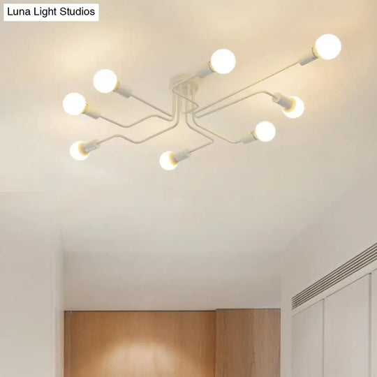 Vintage Metallic Semi Flush Light With Sputnik Design In Antique Brass/Black - Exposed Ceiling