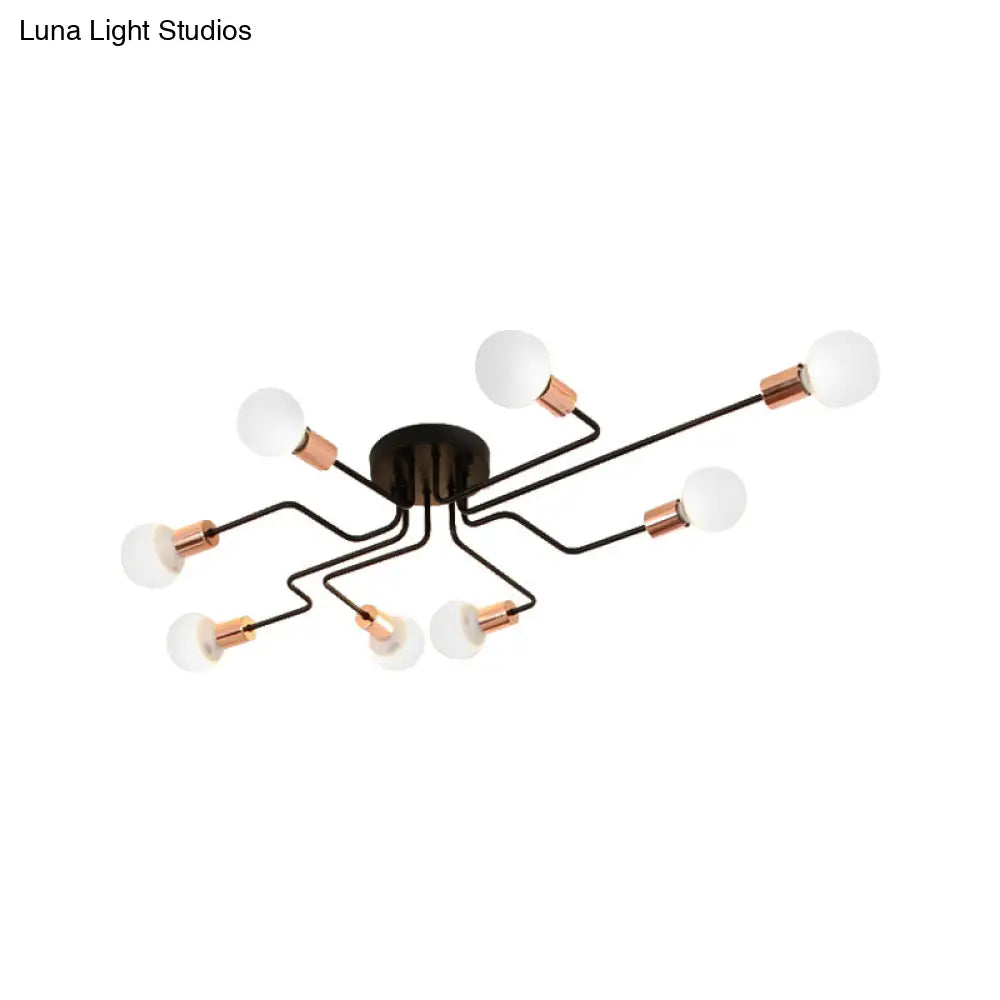 Vintage Metallic Semi Flush Light With Sputnik Design In Antique Brass/Black - Exposed Ceiling Mount