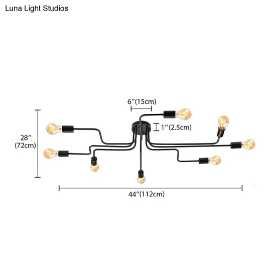 Vintage Metallic Semi Flush Light With Sputnik Design In Antique Brass/Black - Exposed Ceiling