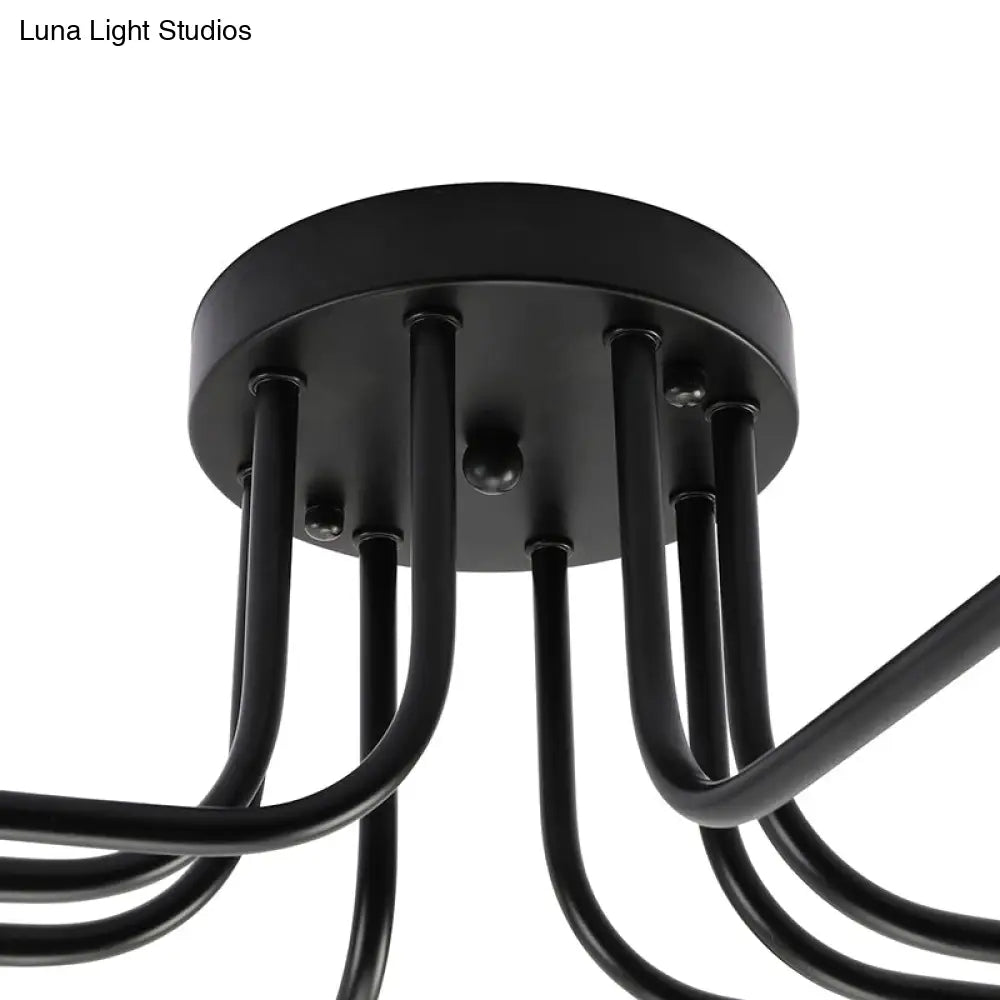 Vintage Metallic Semi Flush Light With Sputnik Design In Antique Brass/Black - Exposed Ceiling