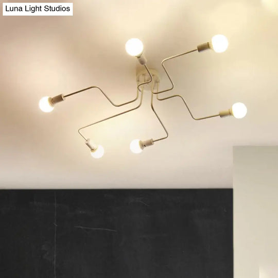 Vintage Metallic Semi Flush Light With Sputnik Design In Antique Brass/Black - Exposed Ceiling Mount