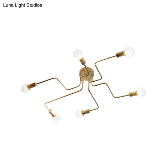Vintage Metallic Semi Flush Light With Sputnik Design In Antique Brass/Black - Exposed Ceiling Mount