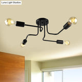 Vintage Metallic Semi Flush Light With Sputnik Design In Antique Brass/Black - Exposed Ceiling