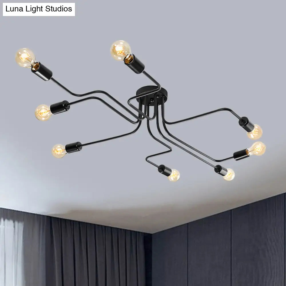 Vintage Metallic Semi Flush Light With Sputnik Design In Antique Brass/Black - Exposed Ceiling Mount
