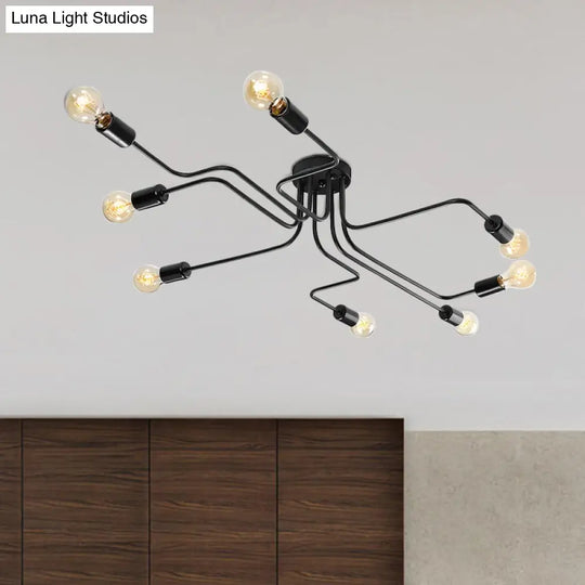 Vintage Metallic Semi Flush Light With Sputnik Design In Antique Brass/Black - Exposed Ceiling