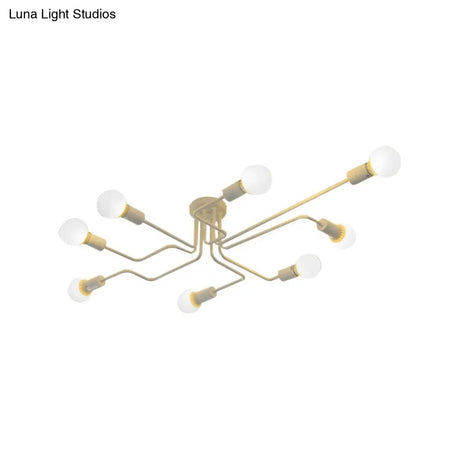Vintage Metallic Semi Flush Light With Sputnik Design In Antique Brass/Black - Exposed Ceiling
