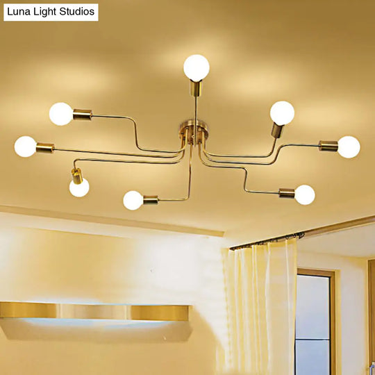 Vintage Metallic Semi Flush Light With Sputnik Design In Antique Brass/Black - Exposed Ceiling Mount