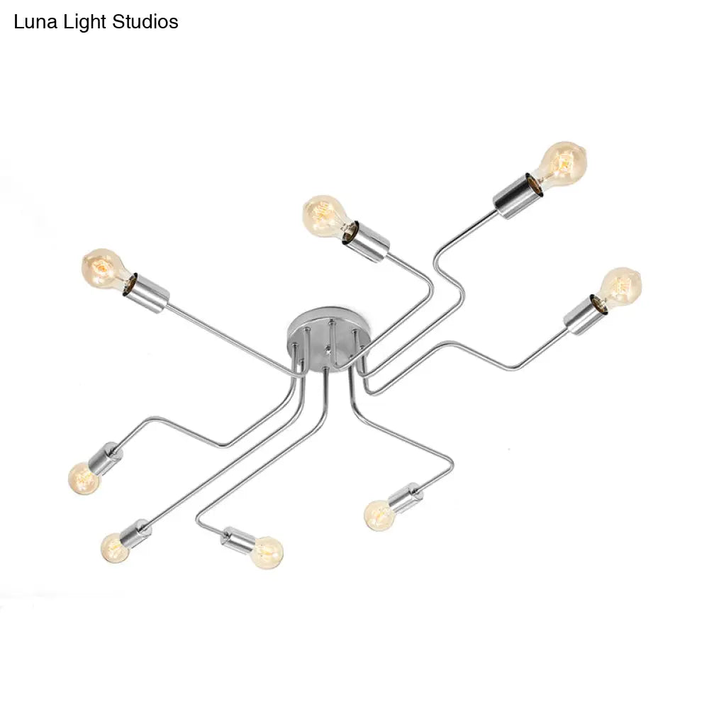 Vintage Metallic Semi Flush Light With Sputnik Design In Antique Brass/Black - Exposed Ceiling