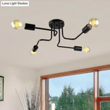 Vintage Metallic Semi Flush Light With Sputnik Design In Antique Brass/Black - Exposed Ceiling