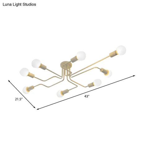 Vintage Metallic Semi Flush Light With Sputnik Design In Antique Brass/Black - Exposed Ceiling