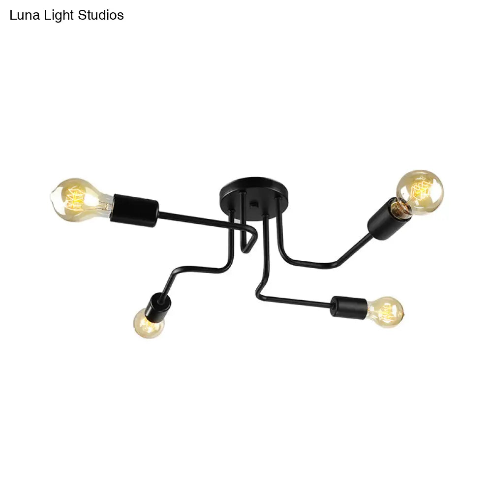 Vintage Metallic Semi Flush Light With Sputnik Design In Antique Brass/Black - Exposed Ceiling Mount