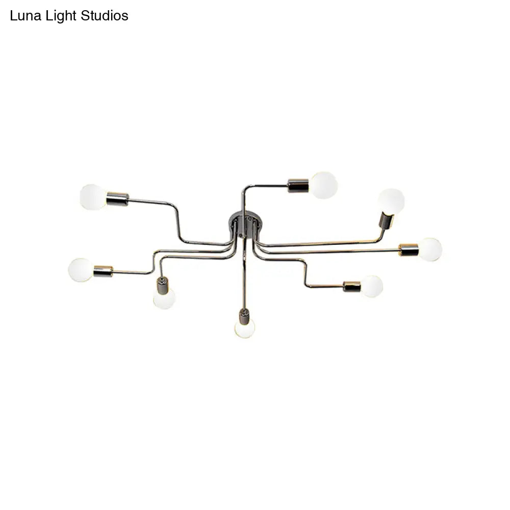 Vintage Metallic Semi Flush Light With Sputnik Design In Antique Brass/Black - Exposed Ceiling Mount