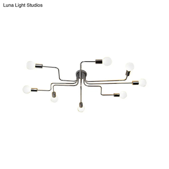 Vintage Metallic Semi Flush Light With Sputnik Design In Antique Brass/Black - Exposed Ceiling Mount
