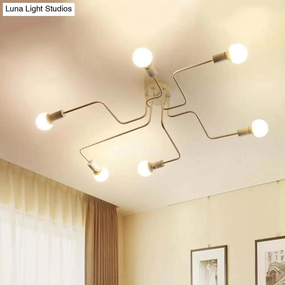 Vintage Metallic Semi Flush Light With Sputnik Design In Antique Brass/Black - Exposed Ceiling
