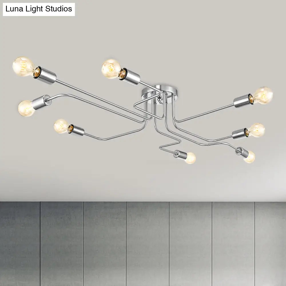 Vintage Metallic Semi Flush Light With Sputnik Design In Antique Brass/Black - Exposed Ceiling Mount