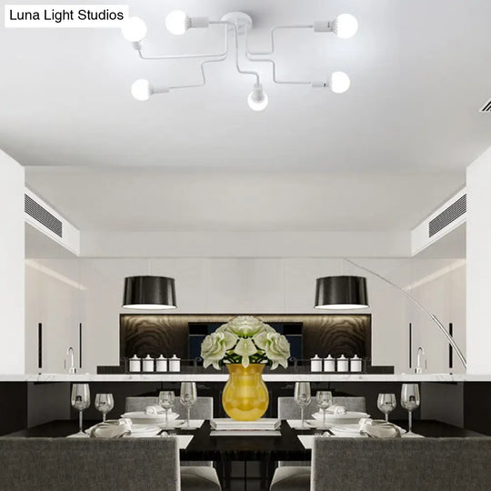 Vintage Metallic Semi Flush Light With Sputnik Design In Antique Brass/Black - Exposed Ceiling Mount