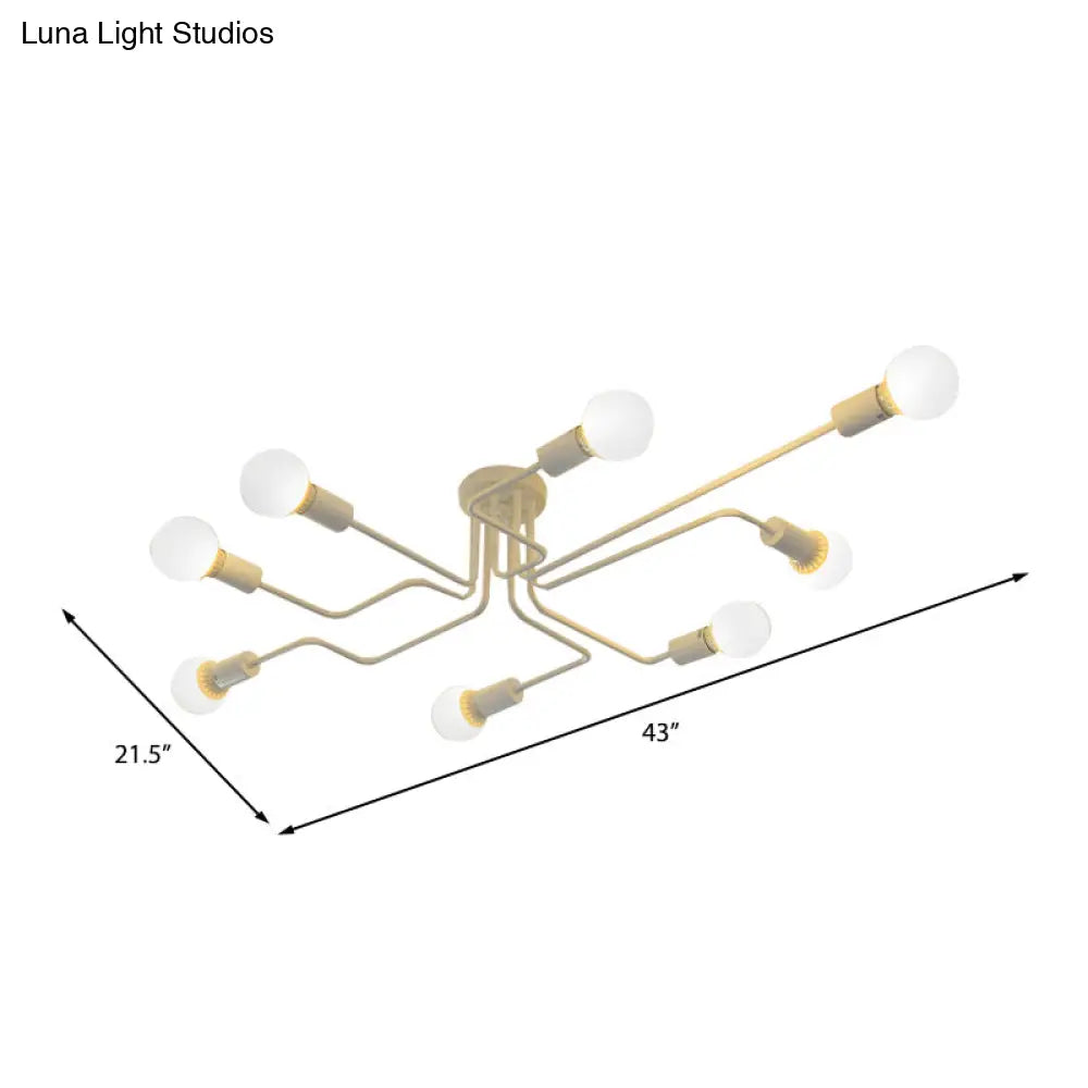 Vintage Metallic Semi Flush Light With Sputnik Design In Antique Brass/Black - Exposed Ceiling Mount