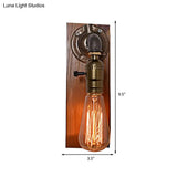 Vintage Metallic Wall Lamp With Aged Brass Sconce And Open Bulb For Living Room