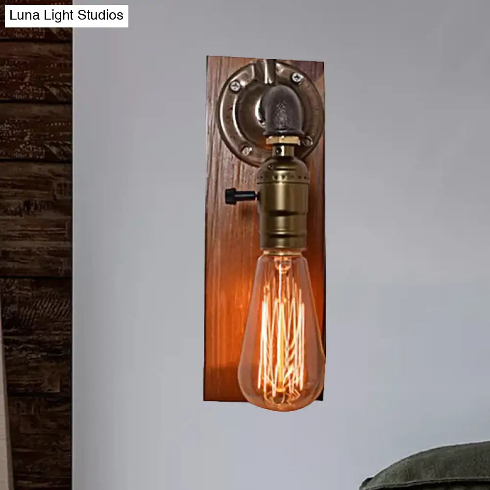 Vintage Metallic Wall Lamp With Aged Brass Sconce And Open Bulb For Living Room