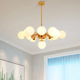 Vintage Milk Glass Chandelier Pendant Light With 7/13 Hanging Lights - Gold Finish 13 /