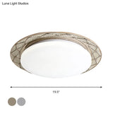 Vintage Milk Glass Led Moon - Shaped Ceiling Lamp For Bedroom - Beige/Silver Grey Flush Mount Light