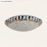 Vintage Mosaic Glass Bowl Ceiling Light Fixture - Beige/Blue 1 Bulb Flush Mount For Dining Room