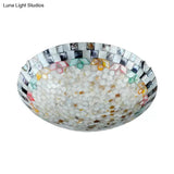 Vintage Mosaic Glass Bowl Ceiling Light Fixture - Beige/Blue 1 Bulb Flush Mount For Dining Room