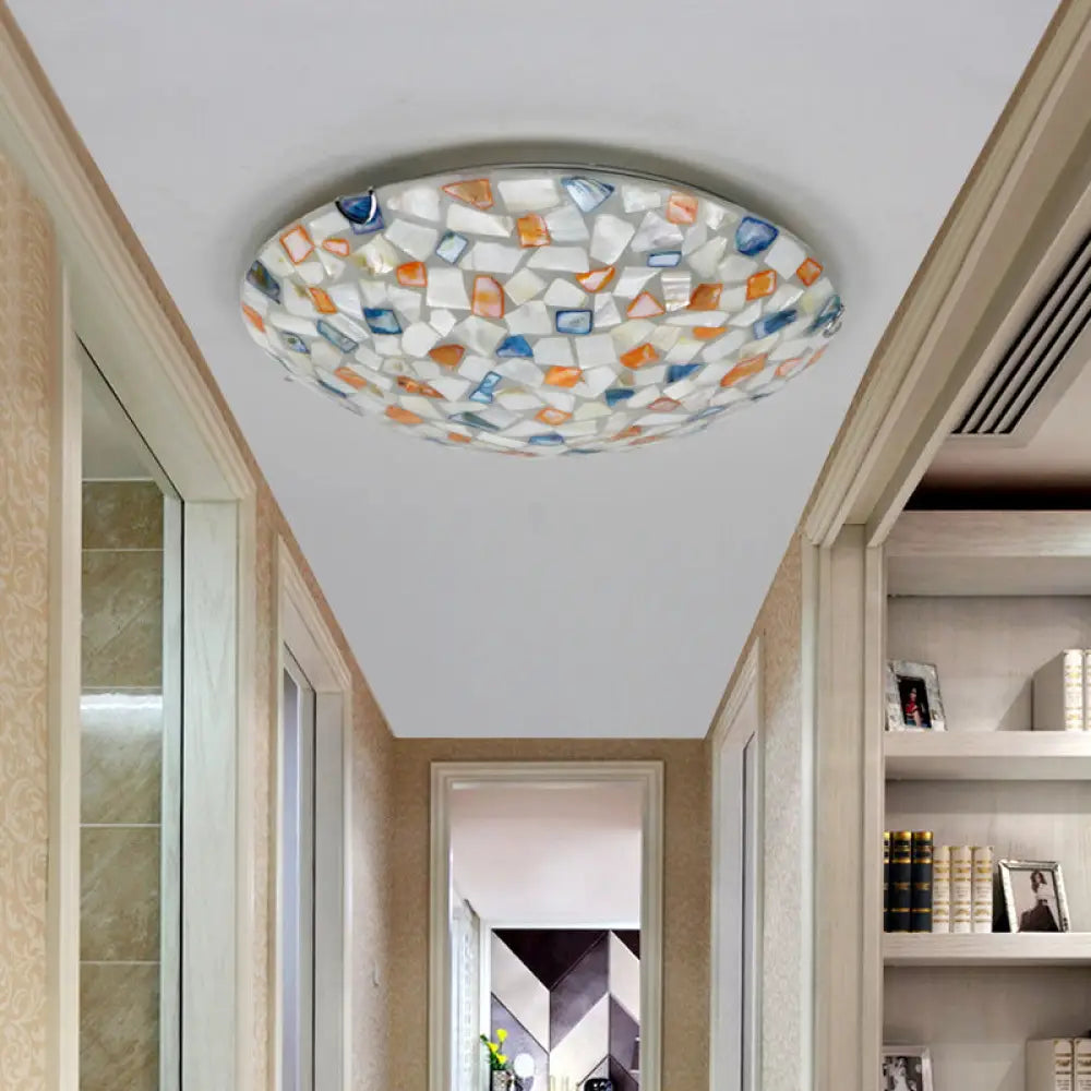 Vintage Mosaic Glass Flush Mount Ceiling Light - 12’/16’ W Colorful Bowl Design 1-Bulb Fixture