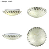 Vintage Mosaic Glass Flush Mount Ceiling Light - Beige Bowl 1 Bulb 12’/16’/19.5’ Wide Ideal