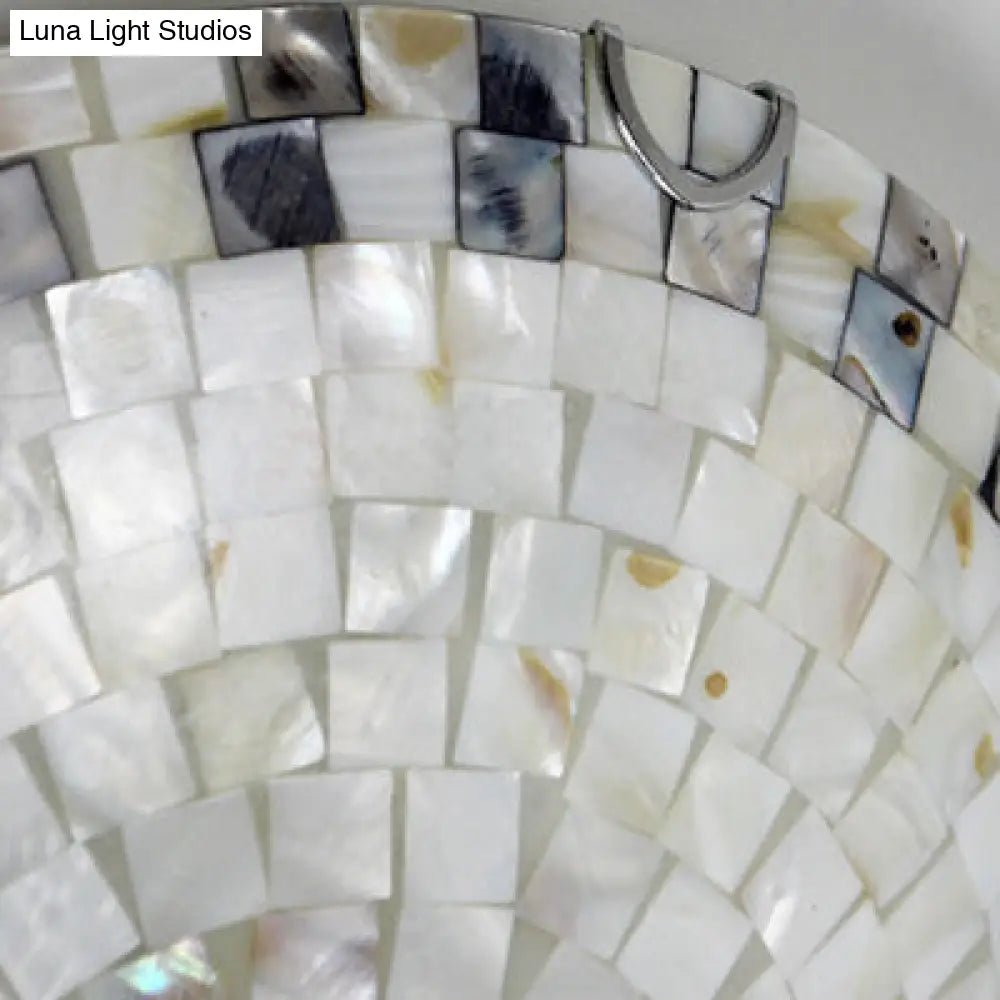 Vintage Mosaic Glass Flush Mount Ceiling Light - Beige Bowl 1 Bulb 12’/16’/19.5’ Wide Ideal