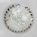 Vintage Mosaic Glass Flush Mount Ceiling Light - Beige Bowl 1 Bulb 12’/16’/19.5’ Wide Ideal