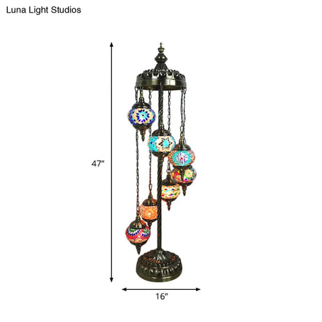 Vintage Multicolored Stained Glass Floor Lamp For Living Room - 7 Lights Spiral Design